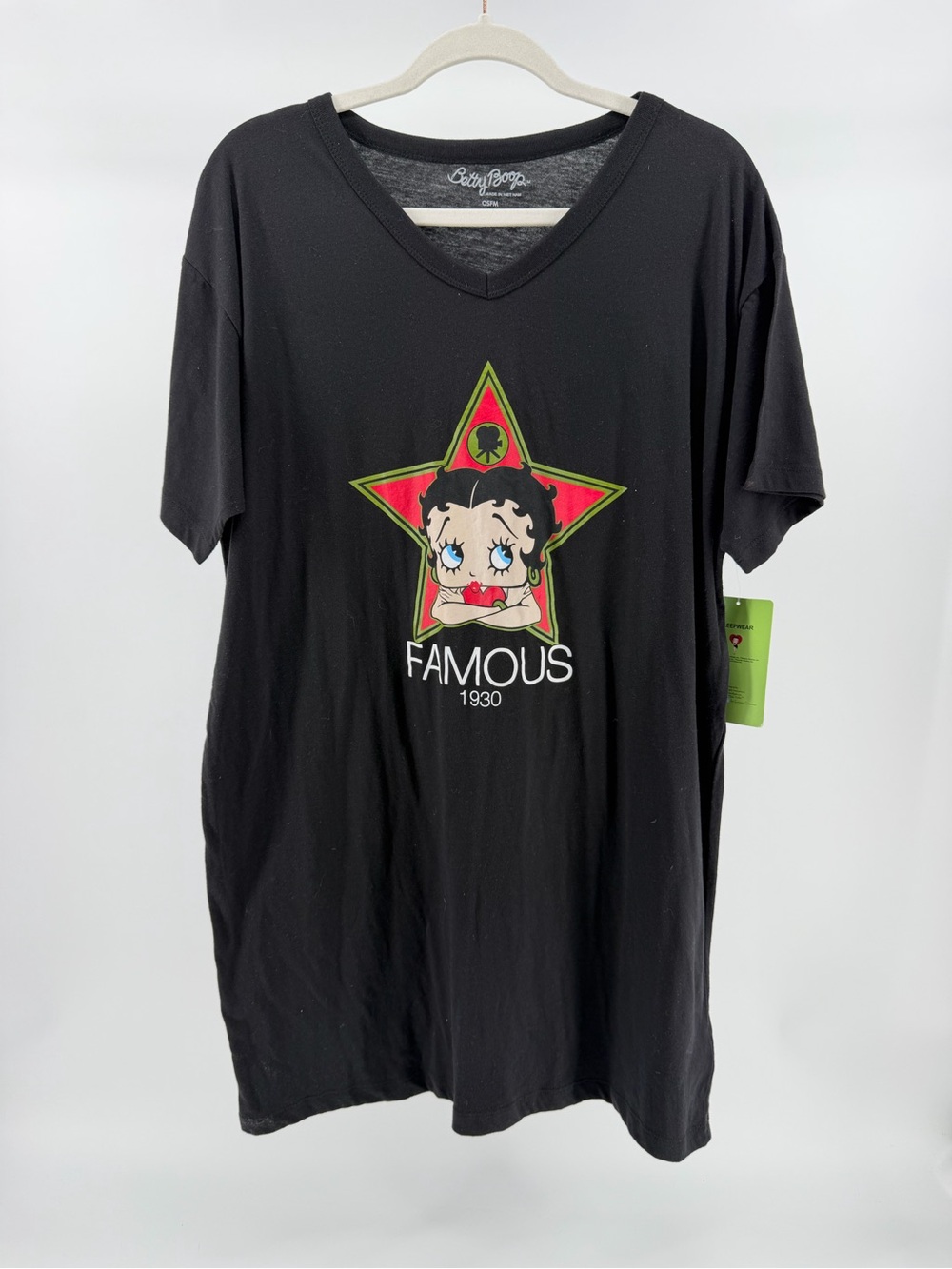 NWT Betty Boop Black V-Neck Nightgown Sleep Lounge Dress, Women's OSFM